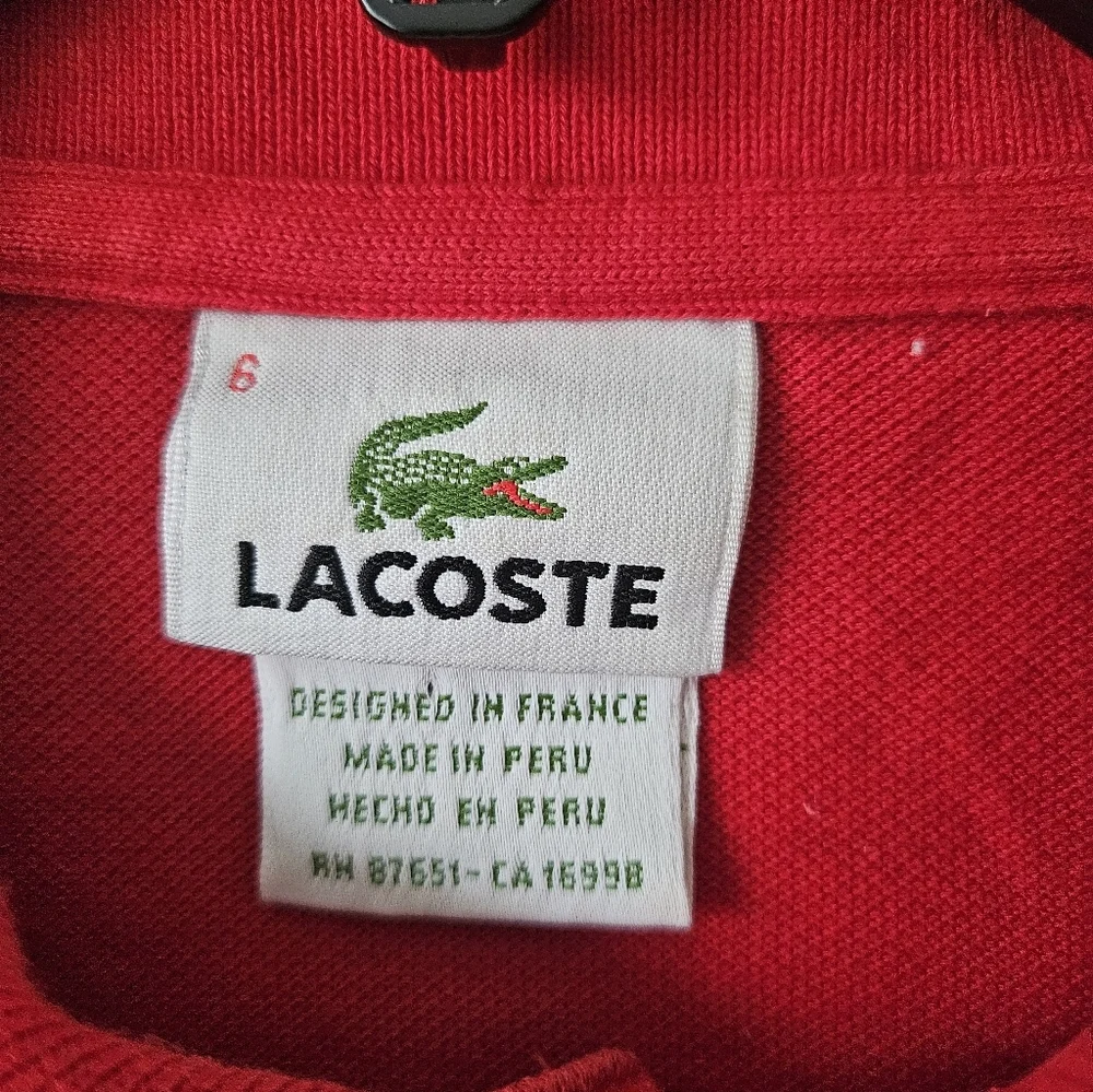 La Coste Men's Red Alligator Logo Polo 6 Button Soccer Europe France Classic 6
